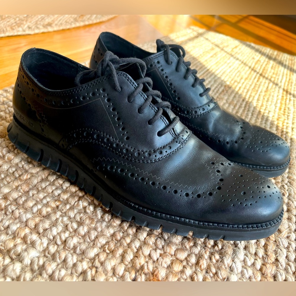 Men’s Cole Haan ZERØGRAND Wingtip Oxfords Black Leather Size 10.5
